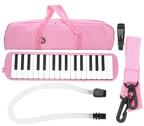 Melodica Tube, 32 Klaviertasten, Pianica Tube, lange, flexible, mit Mundstück und Tasche, rosa für Musikschüler, Kreative und Reisende