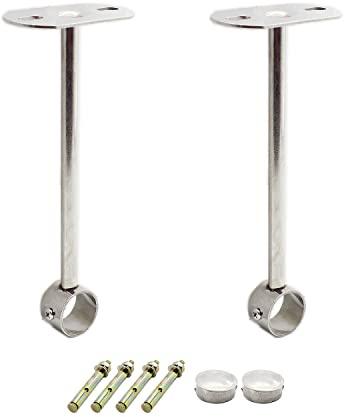 2 Pack Ceiling Mount Bracket, Stainless Steel Wardrobe Pipe Bracket Rod Holder Ceiling Holder, ULIFESTAR Shower Curtain Closet Wardrobe Rod Lever Support Holder Pipe Flange Socket 32x300mm/1.26x12''