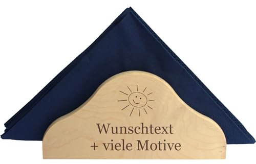 Serviettenhalter aus Holz mit Gravur - individueller Spruch, Name + Motiv möglich - Serviettenständer, Vintage Serviettenspender als Deko, Küchenutensil, Tischdekoration, Organizer