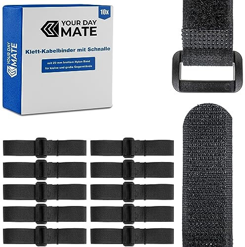 Sangle scratch Réutilisable avec Boucle pour Organiser les Câbles, 10 Pièces, L 30 x l 2 cm, Noir, Matériau Nylon, Bande-nylon Solide, Bande de Serrage Refermable, Sangles de câbles