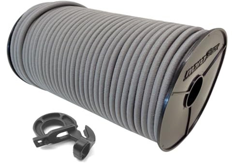 8mm 40m Expanderseil Gummiseil + 20 Easyfix Haken mit PE Mantel Gummileine Planenseil Seil Plane in Grau