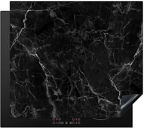 MuchoWow© Protège-plaque à induction | 59x52 cm - Plaque Protection Vitrocéramique Induction - Vinyl - Marbre - Noir - Blanc - Texture - Aspect marbre - Couvre