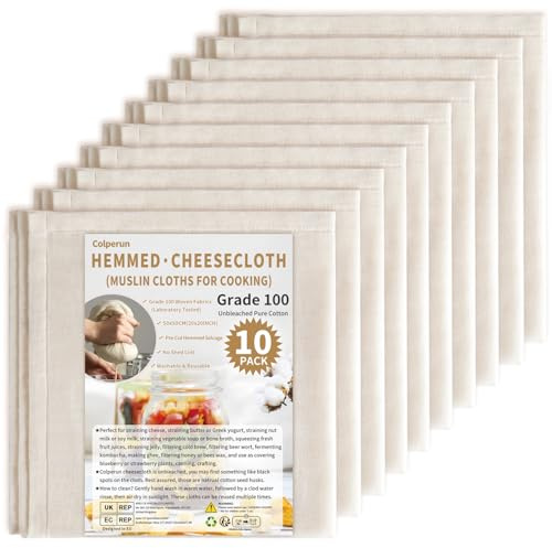Colperun Passiertuch (10er-Pack - 50 x 50 cm) – Wiederverwendbares Abseihtuch aus Baumwolle | Für Pudding, Butter & Marmelade