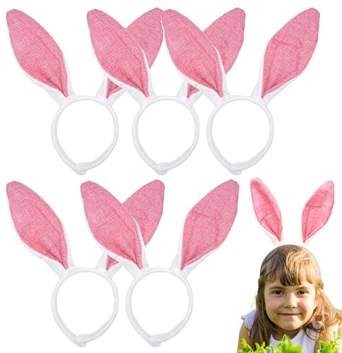 HOVUK Plüsch-Stirnband, Hasenohren, 5 Stück, niedlicher Stoff, Osterhasen-Stirnband für Party, Gastgeschenke, Ostern, Hasenohren, für Cosplay, Geburtstagsdekoration, Einheitsgröße