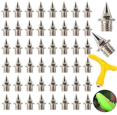 WUDQIJI Spike Nails - Juego de 50 clavos de repuesto de 7 mm x 5 mm, para zapatos deportivos, picos de pista, picos de campo traviesa, con llave de pico, color plateado