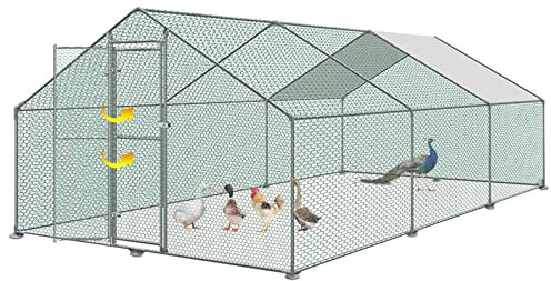 SUBTLETY 18㎡ Freilaufgehege Geflügelställe Verzinkter Stahl Geflügelkäfige 3x6x2m Freigehege Hühnerstall inkl. Tür & Riegel & PE Folie Außengehege Hühnerhaus für Hühner Enten Gänse & Anderes Geflügel