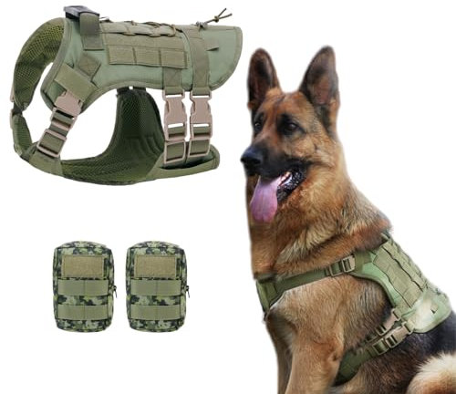 Hundegeschirr mittelgroße große Hunde mit 2 Rucksäcke No Pull Sicherheitsgeschirr Hundegeschirr mit Griff und Metallschnalle Einstellbar Brustgeschirr Anti Zug Geschirr (L)