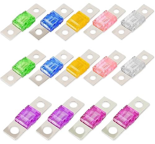 Udbrud Fusible de alta Corriente Midi, 14 Piezas Bolt-on Fusible 30/40/50/60/70/80/100 Amp Fusibles Coche Kit para Automóviles, Camiones, Vehículos de Construcción, Autobuses, Caravanas