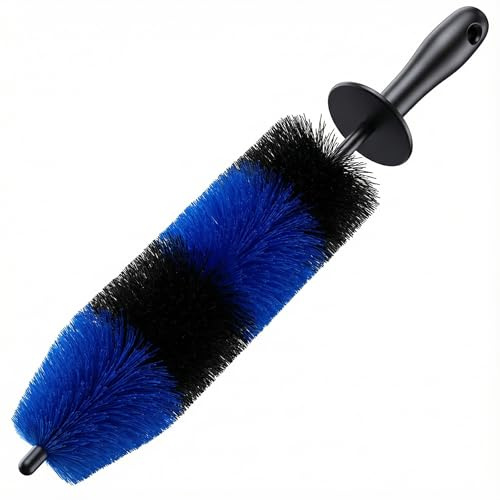 TAKAVU Master Wheel & Tire Brush, Easy Reach Wheel and Rim Detailing Brush Long Soft Bristle, Car Tire Brush, Wheel Scrub Brush, Multipurpose use for Wheels Rims Exhaust Tips Motorcycles (Blue)