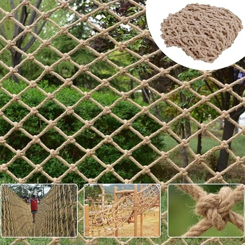 Safety Hemp Rope Net Kids Climbing Safety Netting Children Balcony Stairs Fence Railing Garden Playground Protection Heavy Duty Tree House Indoor&Outdoor Decor Rope Net 10mm/10cm 3.3x19.7ft(1x6m)