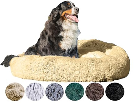 Grand Filippo Fluffy Hundebett mit waschbarem Bezug 120 cm - Handgefertigt Hundebett Flauschig - Hundekissen Flauschig - Katzenbett Maschinenwaschbar - Rund Katzenbett Beige
