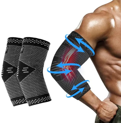 Ellenbogenbandage 2 Stücke, Ellenbogen Bandagen für Herren und Damen, Atmungsaktiv Ellenbogenschoner, Ellbogen Bandage für Tennisarm, Golferarm, Outdoor-Sportarten, Arthritis, Sehnenentzündung(L)