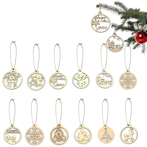 UNUS Weihnachtsanhänger mit Jute Schnur Holz im 12er Set