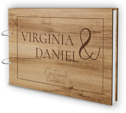 Manschin-Laserdesign Holz Gästebuch Love Hochzeit Echtholz mit individueller Lasergravur | 50 Blätter (100 Seiten) | DIN A4 |
