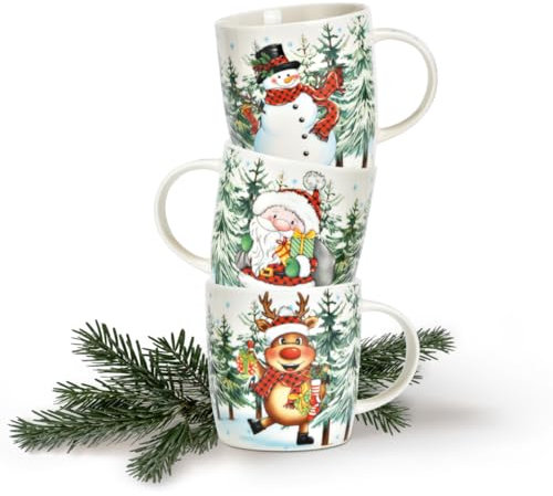 Tassen 36er Set Xmas Kinder Motive - Bunte Porzellan Kaffeebecher als Weihnachtstassen in 12 cm - Süße Kaffeetassen für Weihnachten spülmaschinenfest und mikrowellengeeignet