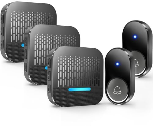 Kabol Wireless Doorbell, Plug in 1000ft Cordless Door Bell Chime, 55 Melodies, 5 Volume Levels, IP65 Waterproof Door Bells Wireless Kits, 2 Battery Operated Button and 3 Receivers with LED Indicator