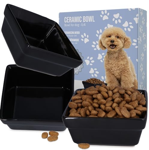 Ciotola In Ceramica Quadrata Per Cani Cuccioli Gatti Animali Domestici 0,4 L Universale Per Cibo Secco E Umido O Acqua Standard Universale