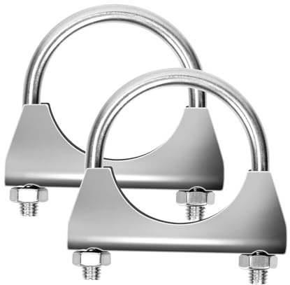 Glarks 2 piezas de abrazaderas en U de 304 acero inoxidable para tubo de escape, 50 mm (2 pulg.), abrazaderas de silenciador, abrazaderas de perno en U con diseño de horquilla de sillín para tubo de