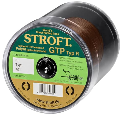 Schnur STROFT GTP Typ R geflochtene Angelschnur 600m dunkel braun 8-fach PE Braid, hohe Tragkraft, extrem abriebfest, rund & fest geflochten, für Spinnfischen & Raubfisch wie Barsch, Zander & Hecht