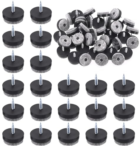 Rustark 40Pcs 24mm Schwarz Filzgleiter mit Schrauben Sortiment Set Rund Filzgleiter with Matching Strong Screws, Non Slip Furniture Felt Chair Pads für Möbel Böden