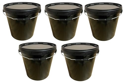SILPLAST 5 x 20 Liter Eimer mit Deckel schwarz Kunststoffeimer für Lebensmittel Chemie Mehl stapelbarer Vorratseimer aus Kunstoff Behälter Milcheimer Honigeimer Wassereimer Aufbewahrungsbehälter