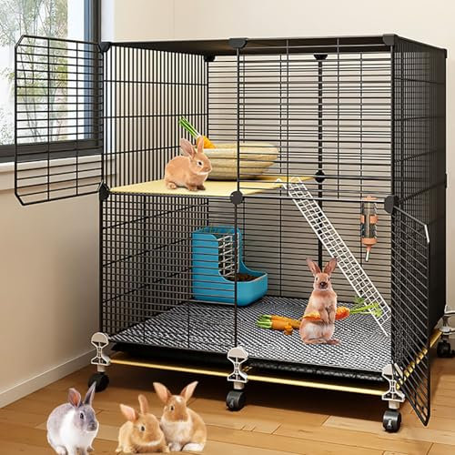 Verschlüsselter Kaninchenkäfig für den Innenbereich, Kaninchenstall, DIY-Hasenkäfig mit Großem Platzangebot, mit Tablett und Fußpolster(A-74x37x82cm)
