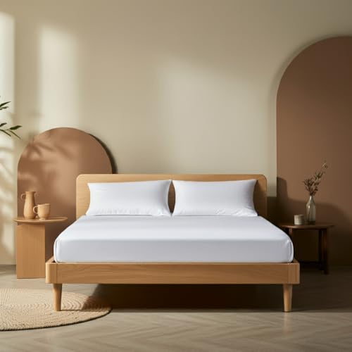 POLHIM Premium Jersey-dra-på-lakan | 100% andningsbar bomull | Exceptionellt mjukt för en underbar natts sömn | Madrasshöjd 30 cm | Lättskött och slitstarkt (vit, 180x200)
