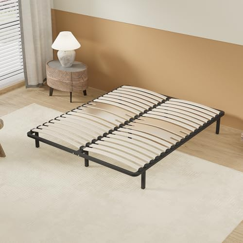 NOVEMBER Sommier à Lattes en Bois, Cadre en métal, Lattes en Bois Flexible, 2 Doubles Lattes de Renfort Lombaire, 7 Pieds, lit très Stable, Solide et Durable, Style Industriel (140 x 190 cm)