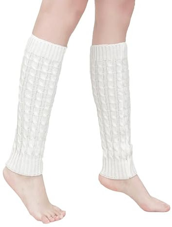 Weiß Stulpen Mädchen Stulpen Damen Winter Leg Warmers Crochet Strick Bein Stulpen Kniestrümpfe Lange Gestrickt Beinwärmer Beinstulpen Warme Stulpen für Damen Legwarmers Knöchelwärmer für Ballett Yoga