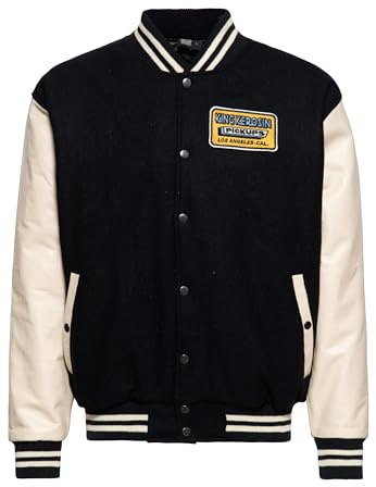 King Kerosin collegejacka för män | vinterjacka | långärmad | ulljacka | läderärmar | broderi | pickup | lastbil | vintage | retro | 50S | rockabilly pickup, svart, XL