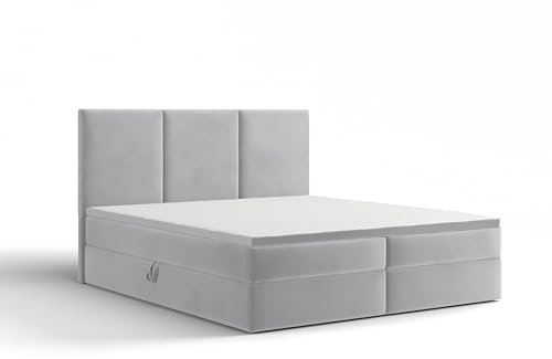 Extrasen Bett Boxspringbett 160x200 cm Polsterbett Mit 2 Matratzen 2 Bettkasten Stauraum Bettgestell Doppelbett Stoffbett Kopfteil Schmutzabweisend RIMI Hellgrau