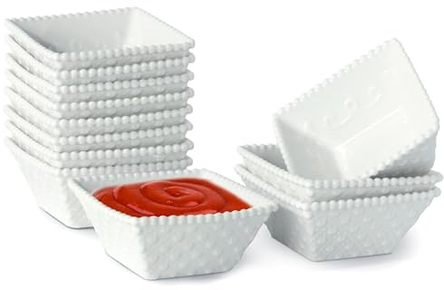 UIBFCWN 12 Stück Keramik Dipschalen 60ml, klein Dipschälchen Quadratische | Soja Saucenschälchen, Mini Gewürzschale Snackschalen, Klein Servierschalen für Charcuterie Board Sushi und Party Zubehör