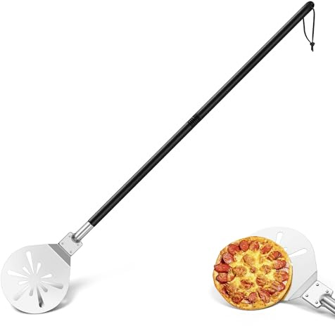 Herogo pizzaspade, 20 cm rostfritt stål perforerade pizzaspade, metalltillbehör verktyg med avtagbart handtag, slät yta och ugn säker, 20 cm