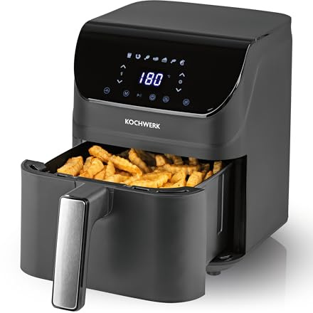 Rachs KOCHWERK Digitale Heißluftfritteuse 4L | Airfryer mit Touchscreen für fettarmes Garen, Grillen oder Backen ohne Öl | Erinnerungsfunktion zum Wenden | Leichte Reinigung | 1400W