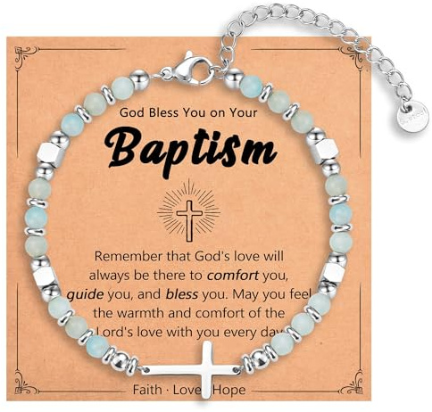 IKIATY Baptism Gifts for Girl, Christian Cross Bracelet Jewelry, Catholic Baptism Favors Decorations Christening Gifts for Teen Girls Goddaughter Granddaughter Niece Daughter