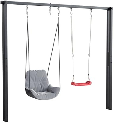 QLS Estructura de columpio doble, 260 cm, estructura de acero, color negro