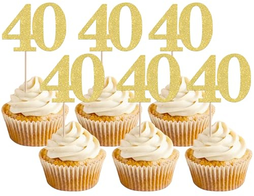 Xsstarmi 36 Pack Number 40 Cupcake Toppers Gold Glitter Cheers to 40 Years Birthday Cupcake Picks Decoration for Happy 40th Birthday Wedding Anniversary Party Cake Decorations