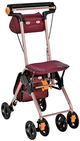 Aioneer Faltbarer Rollator, Faltbarer Tragbarer Rollator Walker, Mobilitätshilfen Mit Sitz, Rolling Walker Doppelbremssystem, Verwendet Für Senioren, Die Gehen,Rot