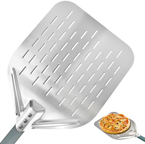 KIANGKIANG Pizzaschieber 40 * 30cm 12 Zoll Aluminium Pizzaschieber perfekter Größe und perforiertem Design für ein einwandfreies Pizzabacken (Silber)