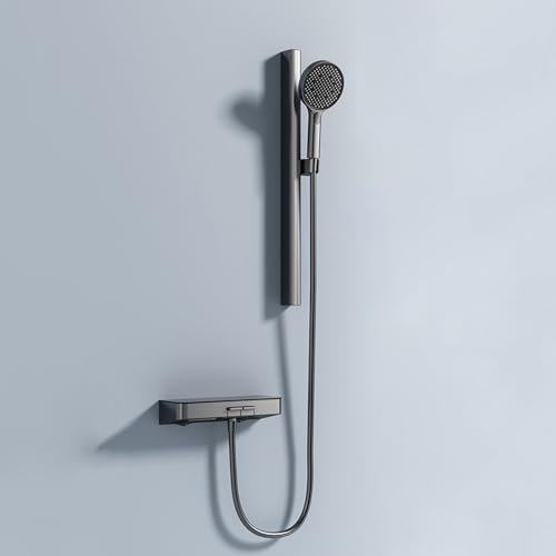 XJTNLB Robinet Baignoire Cascade Gris Mitigeur de Douche Mural Colonne de Douche avec Douchette et Mitigeur Tablett