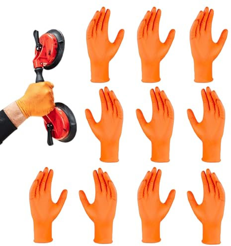 Generisch Latex Handschuhe - Orange Schwerlast Nitrilhandschuhe Mit Griffiger Oberfläche - Orange Reißfeste Schwere Arbeitshandschuhe Schutzhandschuhe Für Männer Frauen Mechanik Haushalt Industrie