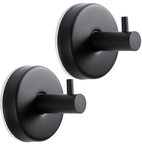 Dntorx Suction Cup Hooks, 2 Pack Black Stainless Steel Suction Hook for Shower Bathroom Towel Hook Holders Shower Hooks Hanging Towels, Loofah, Robe, Coat,
