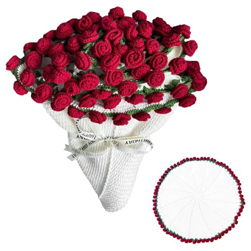 MSINMINW Flower Bouquet Blanket - Coperta per bouquet di fiori all'uncinetto, morbida e leggera, regalo romantico per la decorazione della casa (rosso, 80 cm)