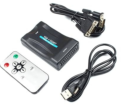 Tofficu Convertitore Vga Scart Adattatore Scaler Convertitore Video Adattatore Vga Scart Supporta Ntsc Pal Sottile Corto Piccolo Trasportare Plug and Play Driver Necessario