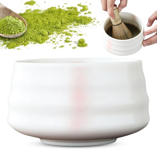 WIYETY Bol à matcha en céramique : bol à matcha fait à la main, bol à matcha en céramique, bol à matcha pour la cérémonie du thé avec bec verseur pour la préparation du thé traditionnel, Kiln Varied