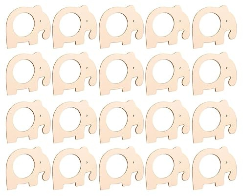 SHOWERORO Lot de 20 Ronds De Serviette en Bois Éléphant, Porte-Serviettes Décoratifs, Forme Ronde, pour Mariage Banquet Anniversaire Fête