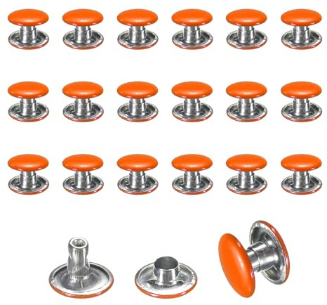 sourcing map 120 Sets Leather Rivets, 8mm Double Cap Rivets, 6mm Height Tubular Metal Studs for Leather Craft Repair and Decoration DIY Clothes, Shoes, Bags, Belts, Orange
