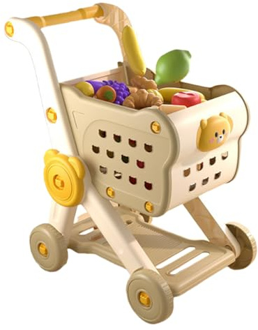 -Play Corroy Cart minimarknadsvagn leksak för barn, barnshoppingvagn med korgkorg, skjutvagnsleksak för rollspel, förskola, småbarn shoppingvagn i åldern 2–5
