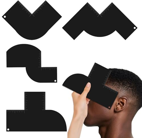 DAUNZMR - 4 schede di miglioramento per barbieri con indicatori di misurazione, strumento riutilizzabile per modellare l'attaccatura dei capelli, strumenti per allineare i capelli con scala graduata