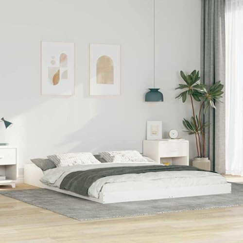 vidaXL Bettrahmen Weiß 140 x 200 cm Massives Kiefernholz, Moderner, rechteckiger Bettrahmen, aus solidem Kiefernholz, langlebige Schlaflösung, rustikaler Stil, für Gästezimmer